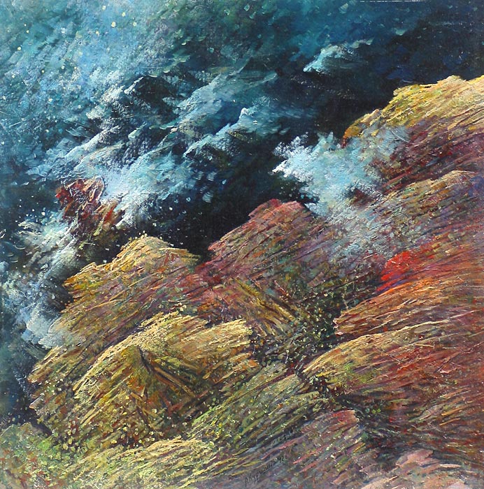 Шторм у камней острова 40x39 см. Картон. Масло. 1992 г.