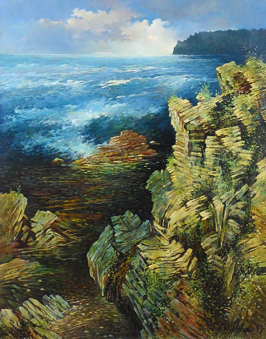 На Дивном острове. Скалы 71x56 см. Холст. Масло. 1999 г.