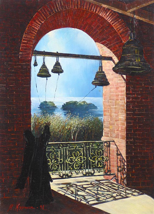 На колокольне 55x40 см. Холст. Масло. 1991 г