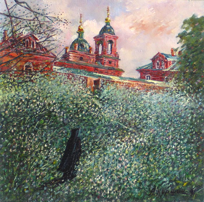 У Воскресенского скита 36x36 см. Холст. Масло. 1991 г.
