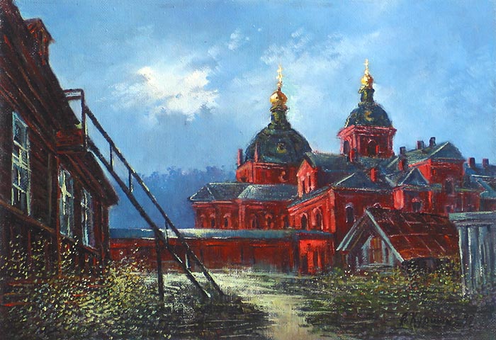 Лунная ночь над скитом 47x33 см. Холст. Масло. 1992 г.