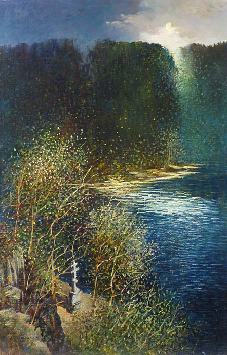 Под поклонным крестом 57x37 см. Картон. Масло. 1990 г.