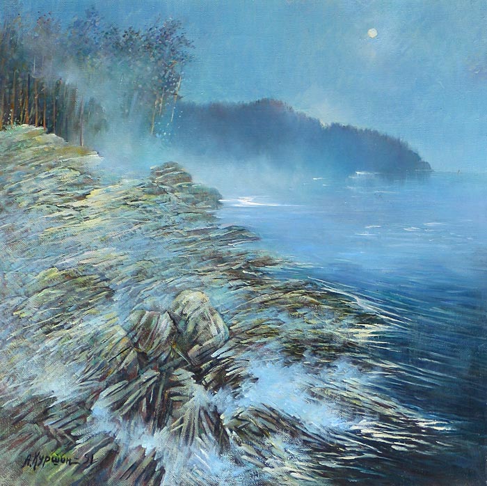 Туман над озером 58x58 см. Холст. Масло. 1991 г.
