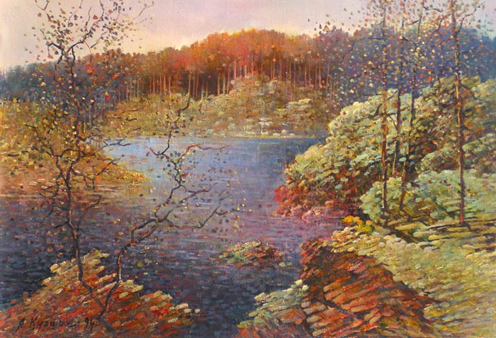 Вид на внутреннее озеро. Осень 48x33 см. Холст. Масло. 1994 г.