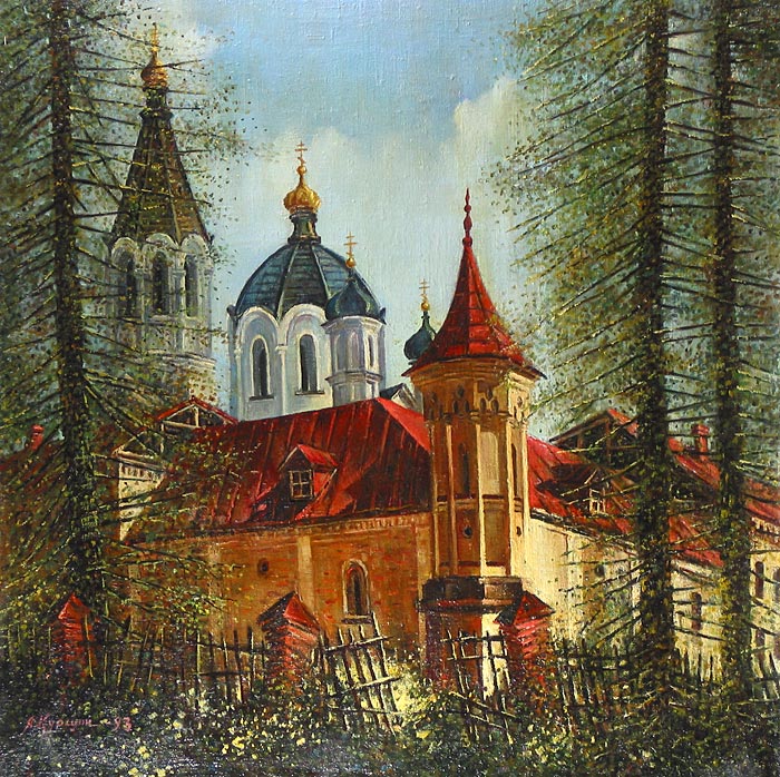 Белый скит 77x77 см. Холст. Масло. 1993 г