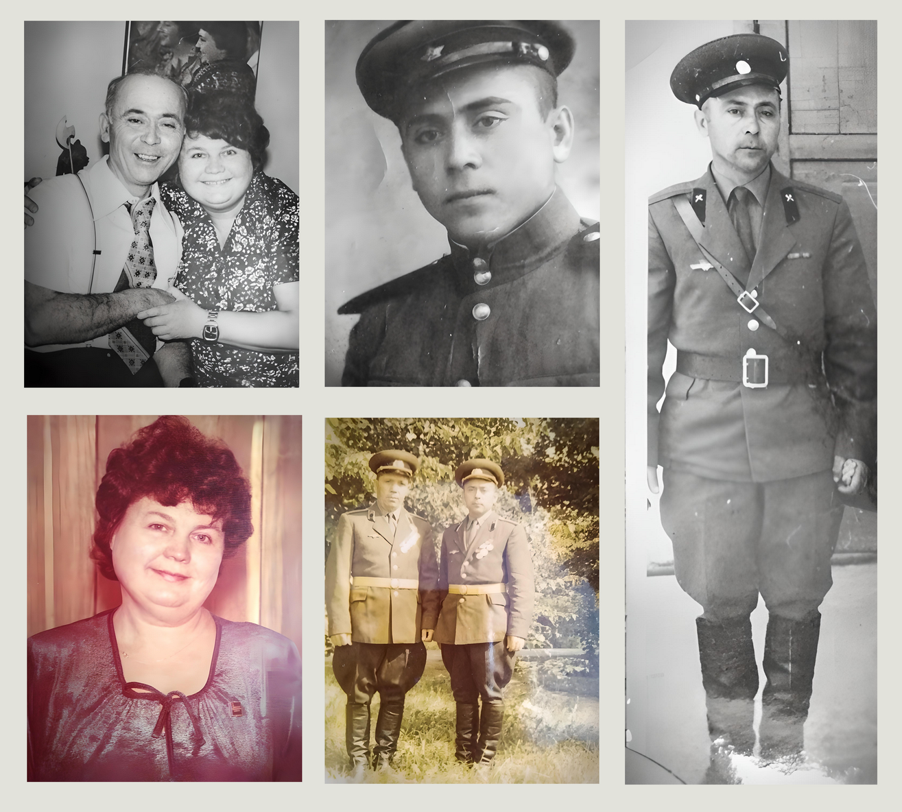 Иван и Татьяна Юровы, мои дедушка с бабушкой. Вторая снизу: дедушка со своим братом на военной службе