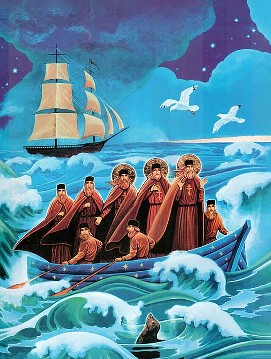 Прибытие Валаамских иноков в Америку. Картина Шийлы-Анны Смит (Линкольн, Небраска, США)