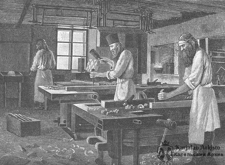 Валаамский монастырь. Столярная Мастерская. Картина В. Бондаренко, гравёр Рашевский