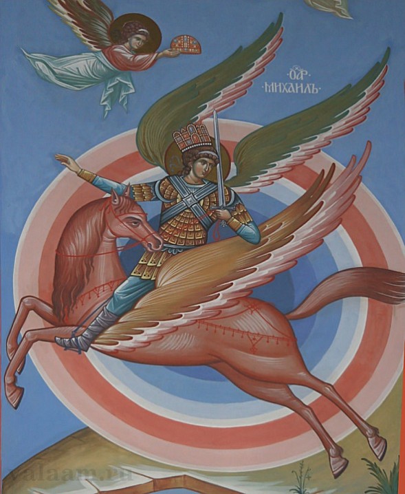 Архангел Михаил. Фрагмент росписи храма Смоленского скита, 2005 год.