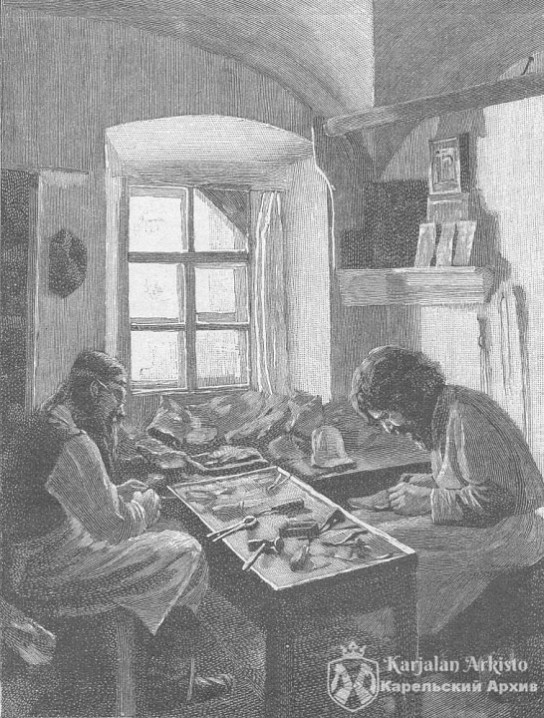 Валаамский монастырь. Рукавичная. Картина В. Бондаренко, гравёр Павлов