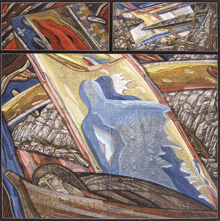 Молитва святого Сергия. Серия «Валаамские старцы». 1989. Акварель на цветном печатном фоне. 59,6 х 59,5 см.