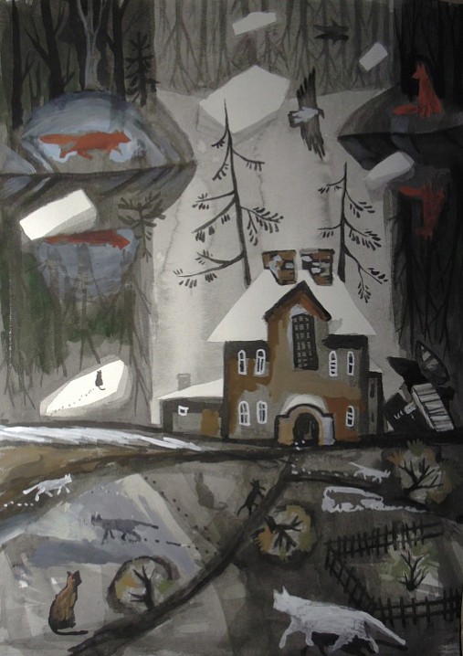 Валаамская ферма. Бумага, графика. 2015.