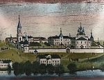 живописный рисунок по перспективному архитектурному плану В. Н. Фреймана. Картон, акварел.