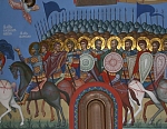 Святые воины (Русские). Фрагмент росписи храма Смоленского скита, 2005 год.