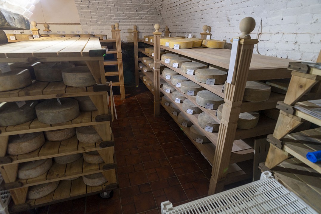 Сыры вызревают в подвале соседнего здания, где поддерживаются определённые условия (температура и влажность).