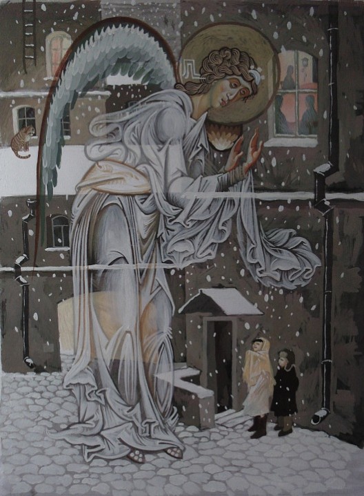 Первый снег. Бумага, графика.2015 год