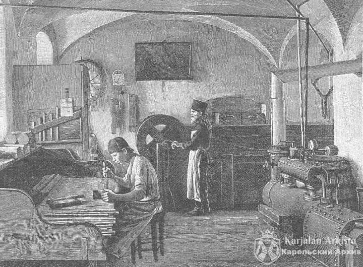 Валаамский монастырь. Свечной завод. Картина В. Бондаренко, гравёр Рашевский