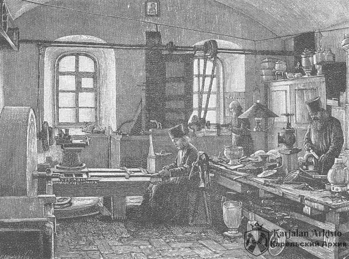 Валаамский монастырь. Медницкая. Картина В. Бондаренко, гравёр Шюблер