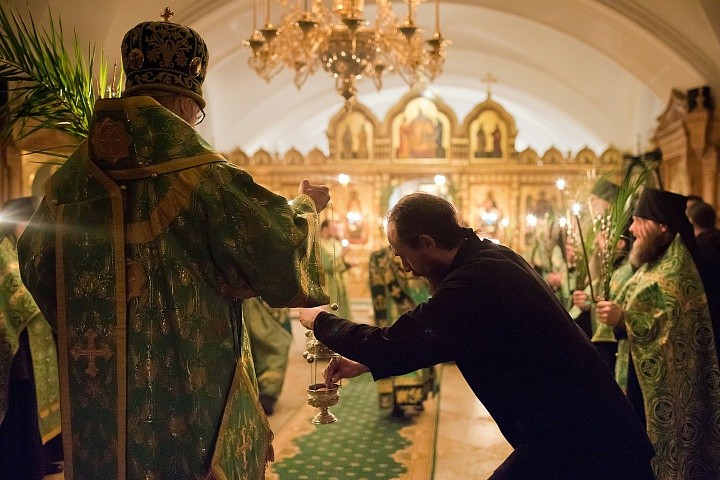 Матфей и Марк говорят о том, что народ устилал перед Христом путь срезанными с деревьев ветвями, или побегами, или листьями финиковой пальмы (см.: Мк. 11:8; Мф. 21:8).