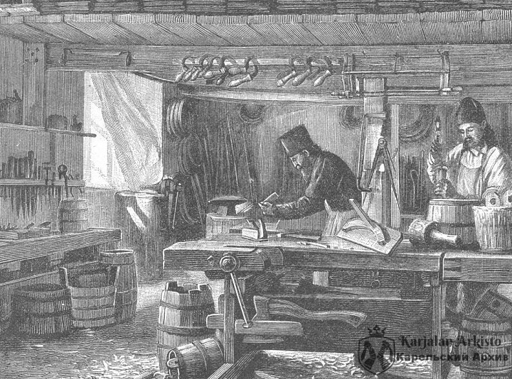 Валаамский монастырь. Бондарная. Картина В. Бондаренко, гравёр Шлипер