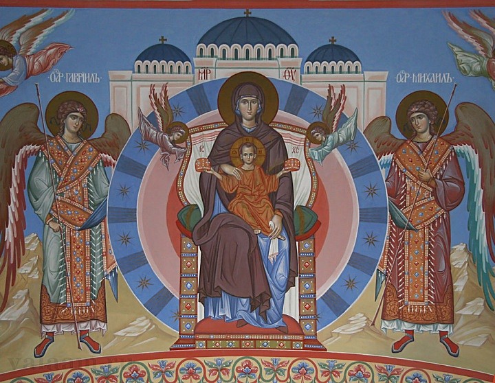 Пресвятая Богородица. Фрагмент росписи храма Смоленского скита, 2005 год.
