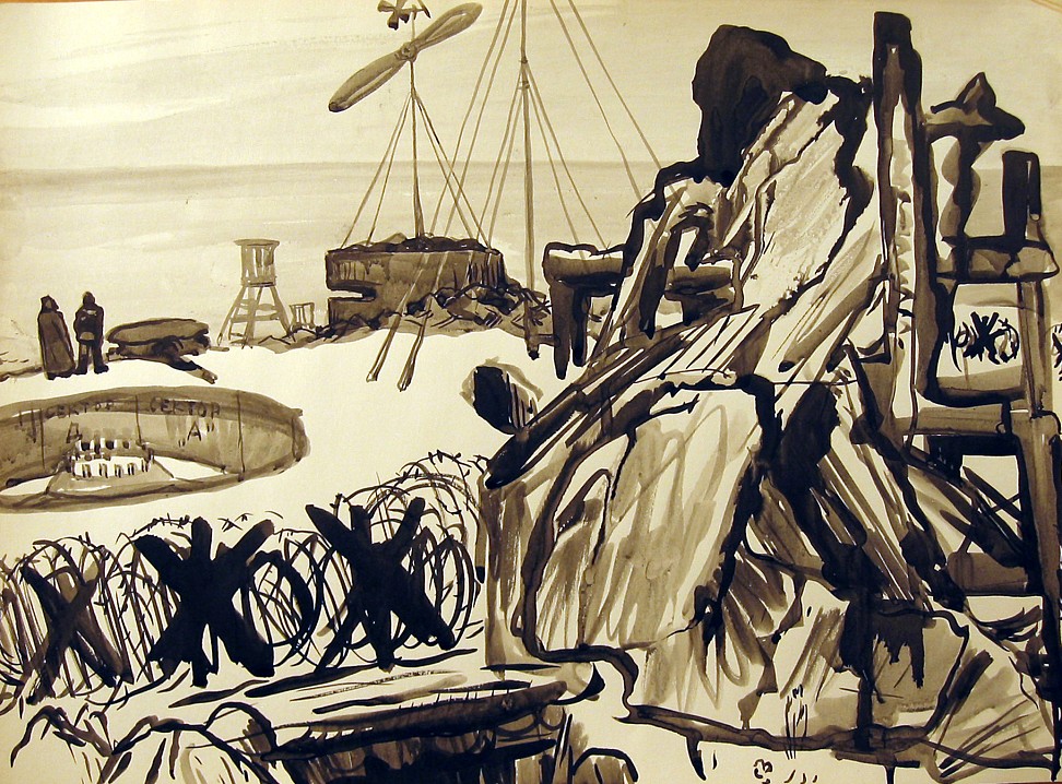 Следы войны. Рисунок Геннадия Доброва. Тушь, бумага. Валаам, 1974 год.