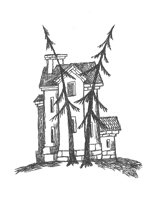 Лиственницы у келейного корпуса. Рисунок Аммона Гареева