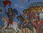 Святые воины (Русские). Фрагмент росписи храма Смоленского скита, 2005 год.