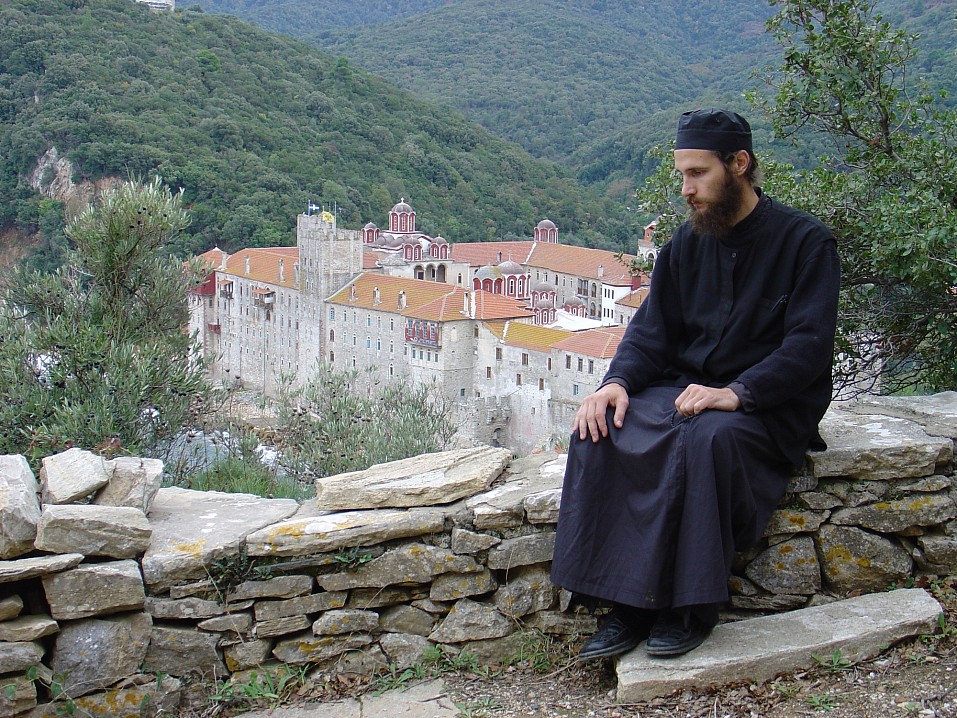 Афон. Монастырь Эсфигмен. Вид от келии, где подвизался прп. Антоний Киево-Печерский.